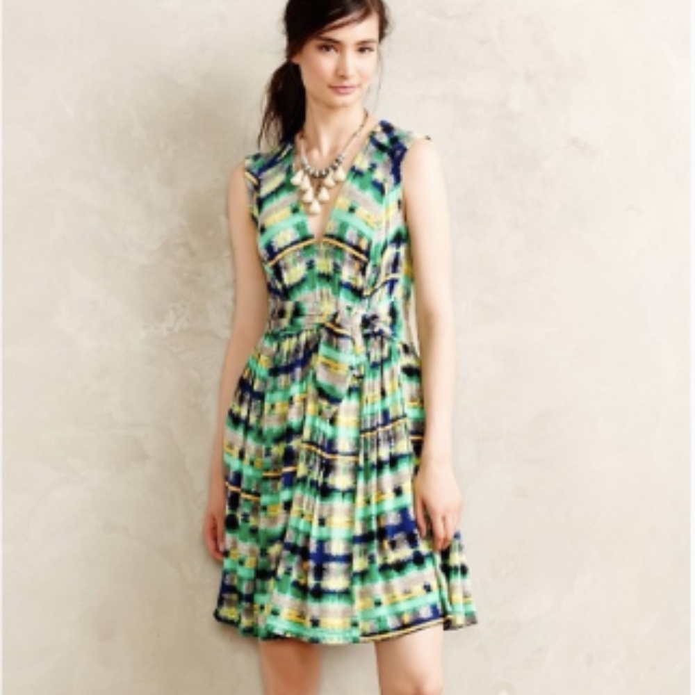 Pockets! Green print Anthropologie dress.